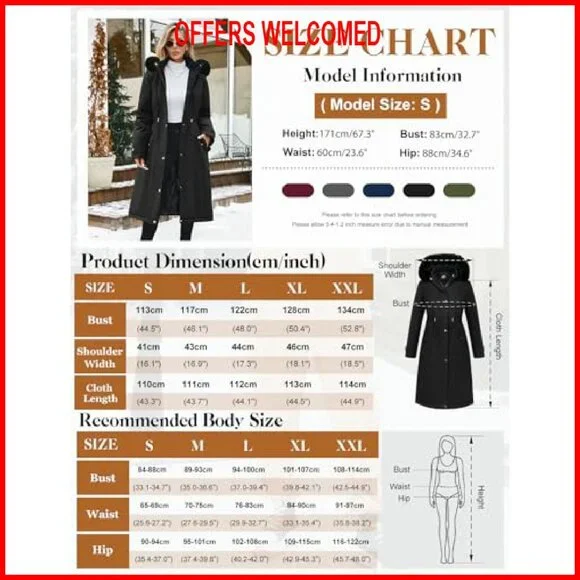 Long Puffer Winter Coat with Removable Fur Hood, Windproof Fleece Lining - Picture 4 of 8